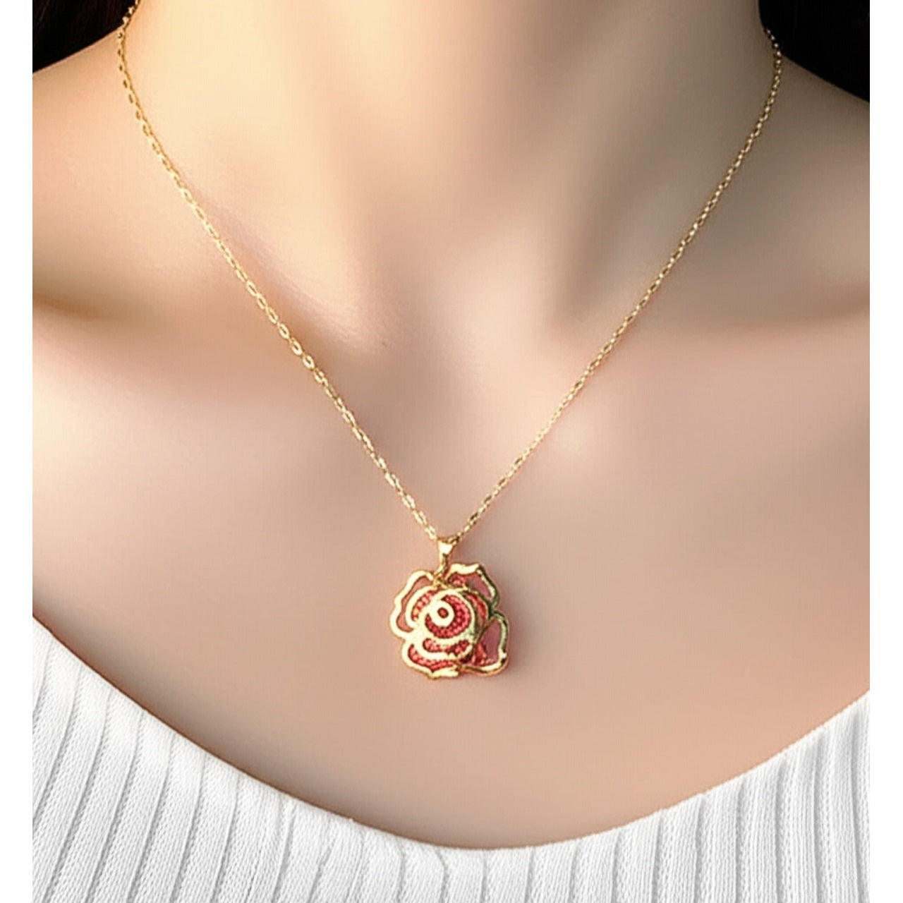 Collar Mujer Rosa Destellante Dorado