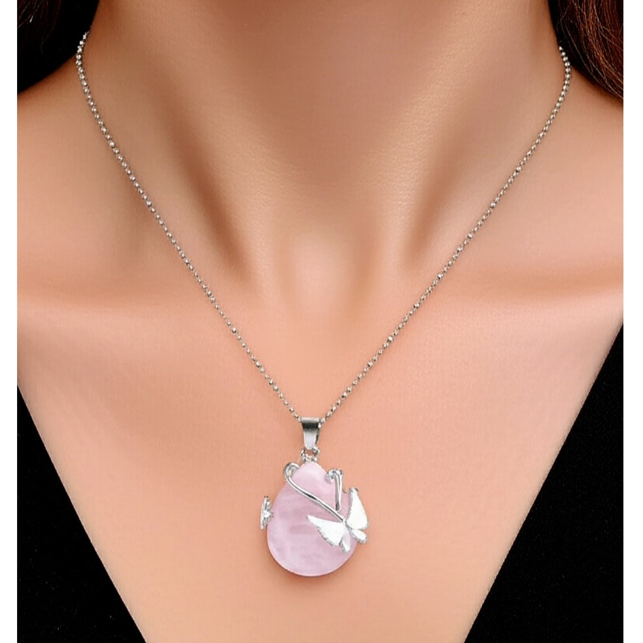 Collar para Mujer de Mariposa con Cuarzo Rosa