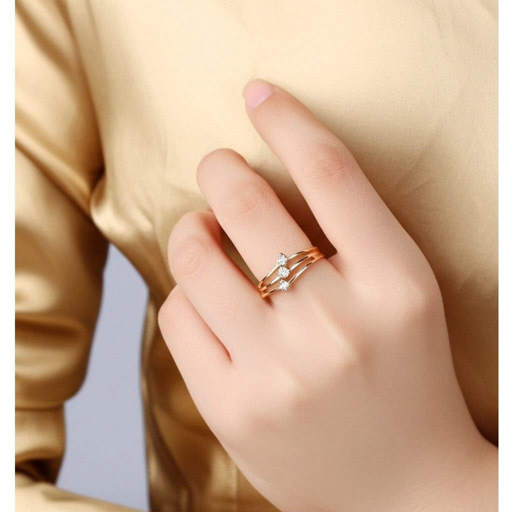 Anillo de Compromiso Mujer Tres Piedras Dorado