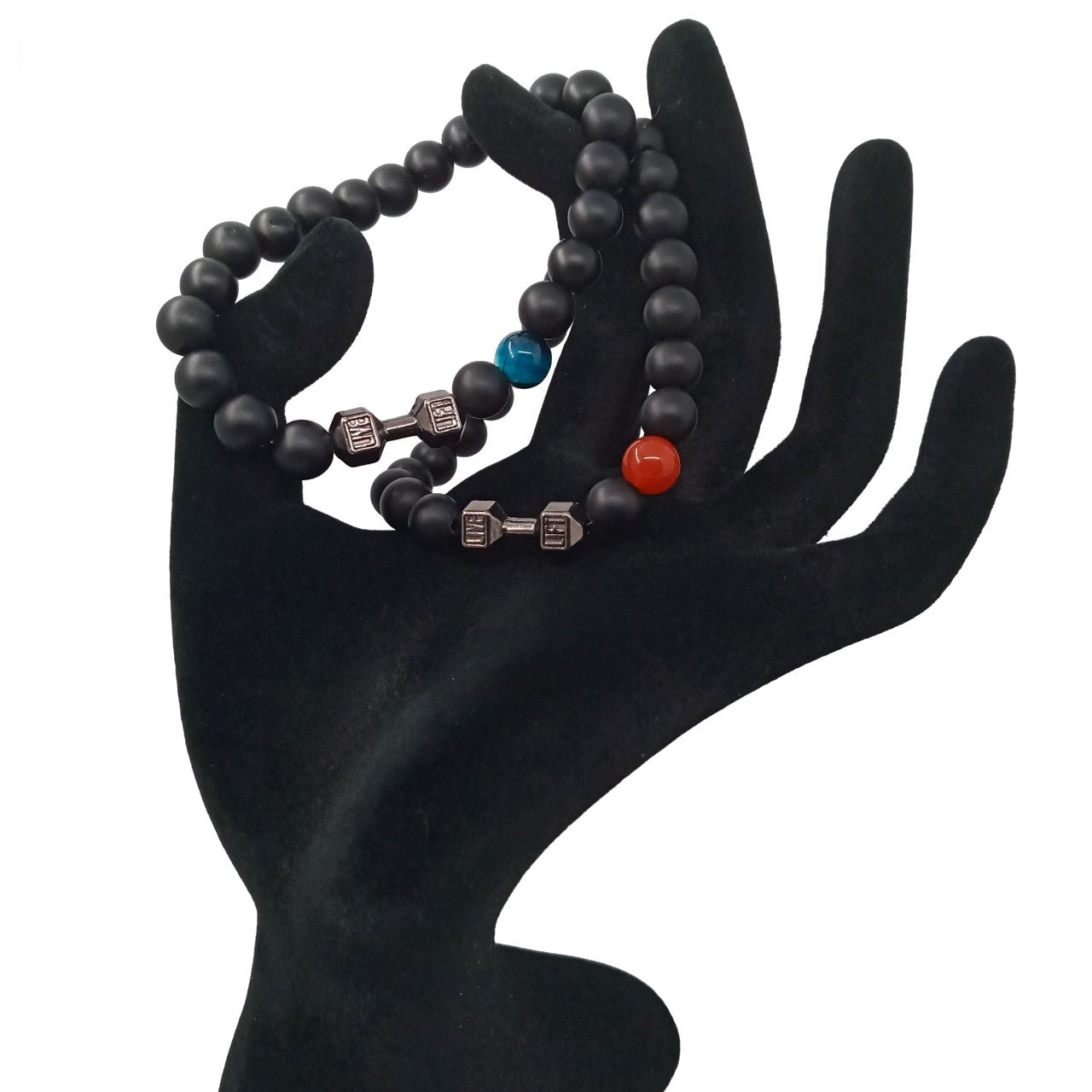 Juego de Pulsera para Parejas con piedras naturales y mancuerna