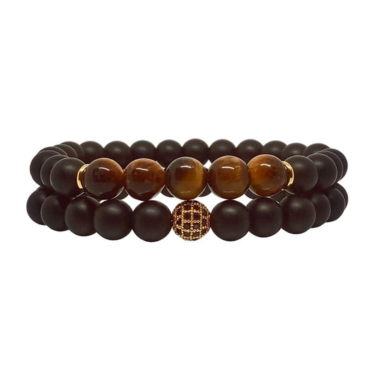 Juego de Pulsera para Hombre de Cristal con Cuarzo Ónix y Ojo de Tigre