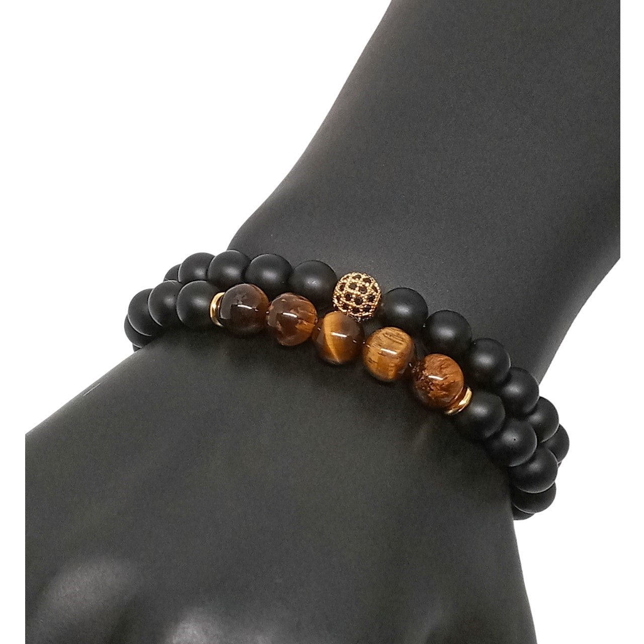 Juego de Pulsera para Hombre de Cristal con Cuarzo Ónix y Ojo de Tigre