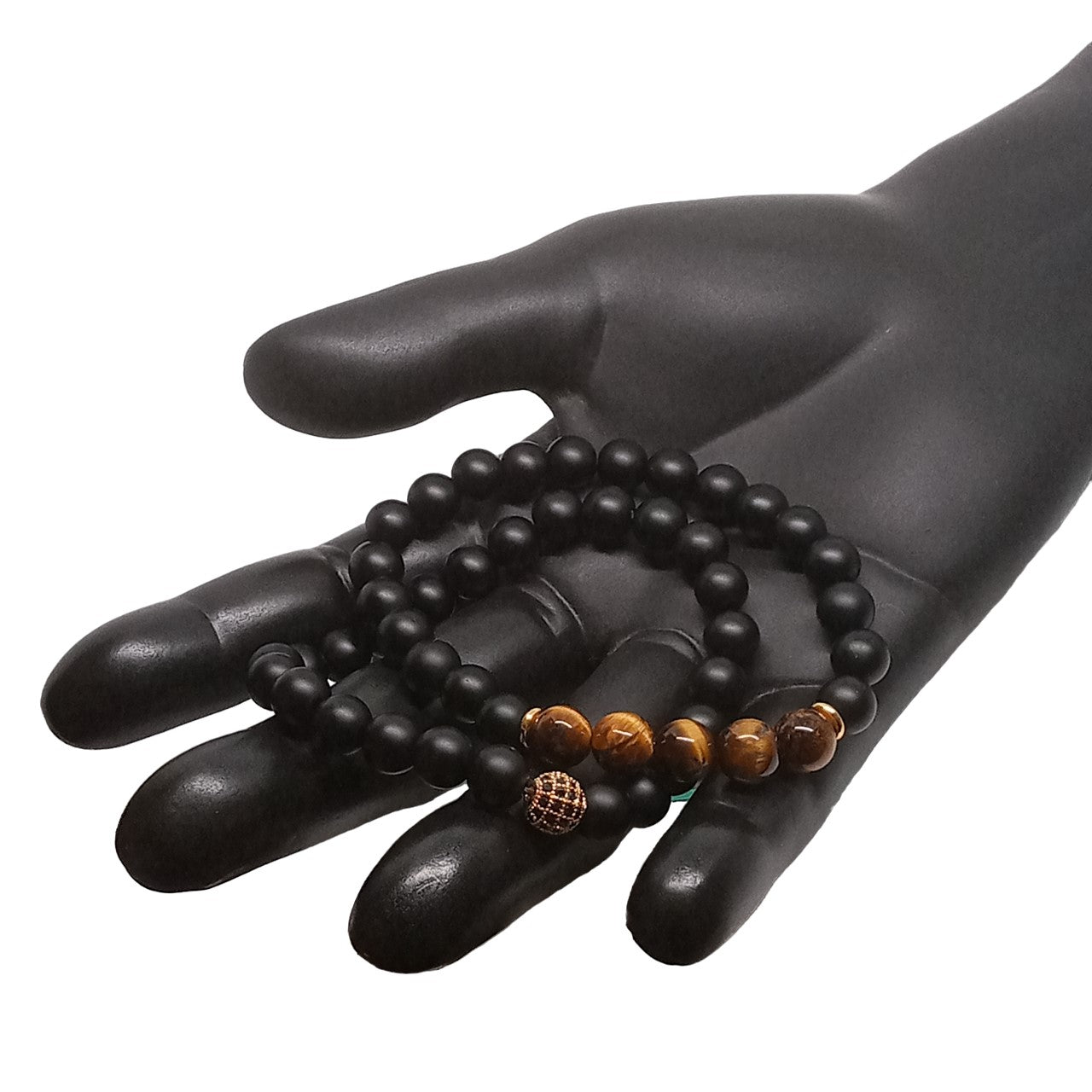 Juego de Pulsera para Hombre de Cristal con Cuarzo Ónix y Ojo de Tigre