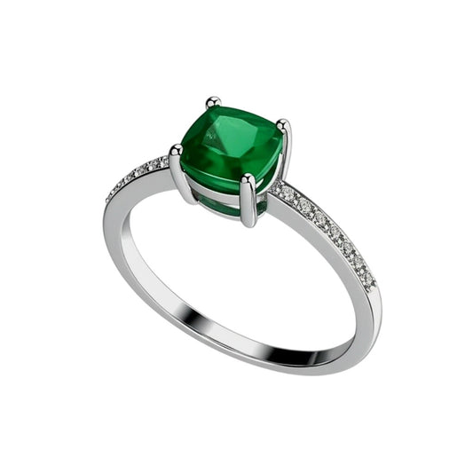 Anillo de Compromiso Zirconio Verde en Plata de Joyas Lucyana
