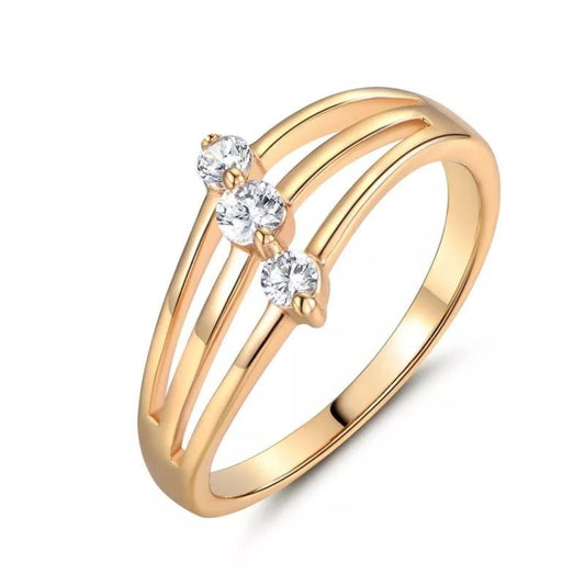 Anillo de Compromiso Mujer Tres Piedras Dorado
