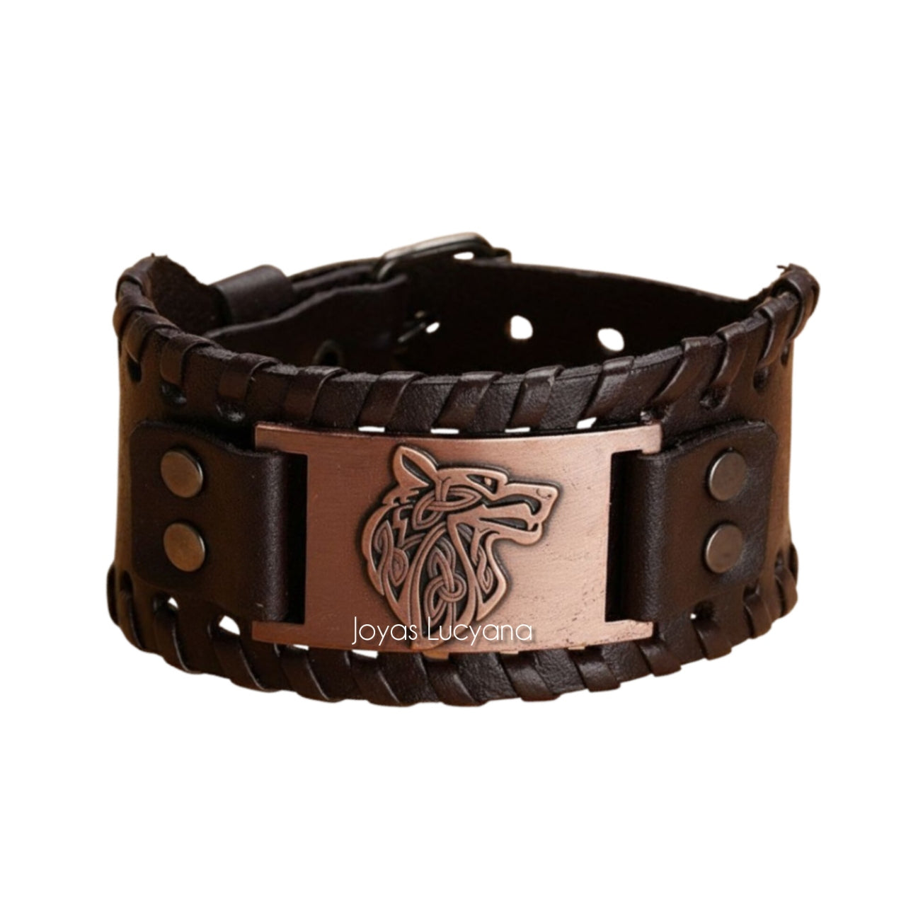 Brazalete para Hombre de Lobo con Cuero Marrón