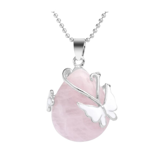 Collar para Mujer de Mariposa con Cuarzo Rosa