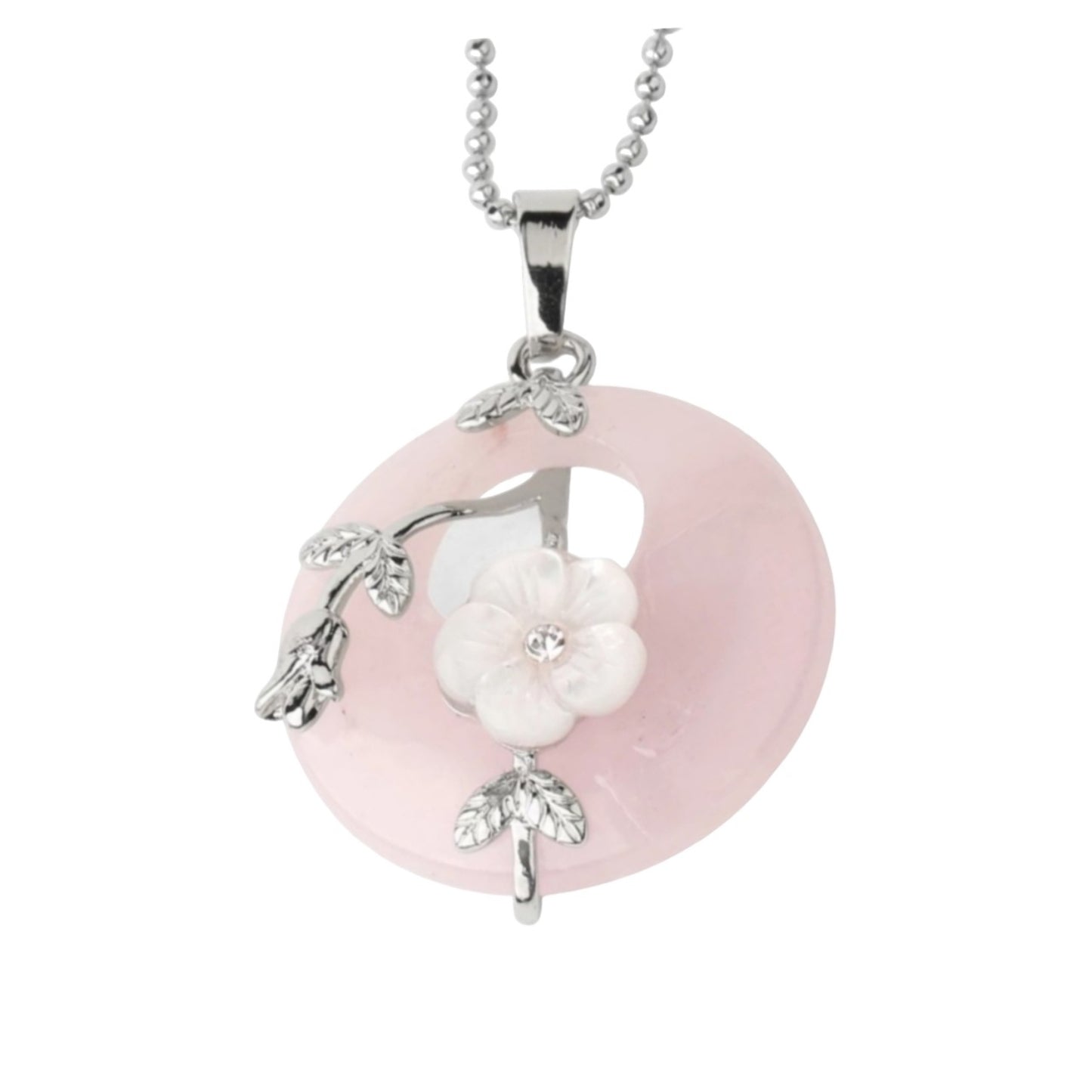 Collar para Mujer de Flor y Cuarzo Rosa