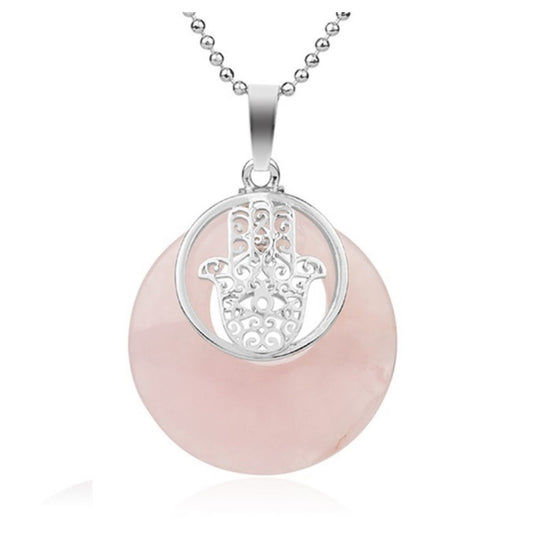 Collar para Mujer de Mano de Fátima, Hamsa y Cuarzo Rosa