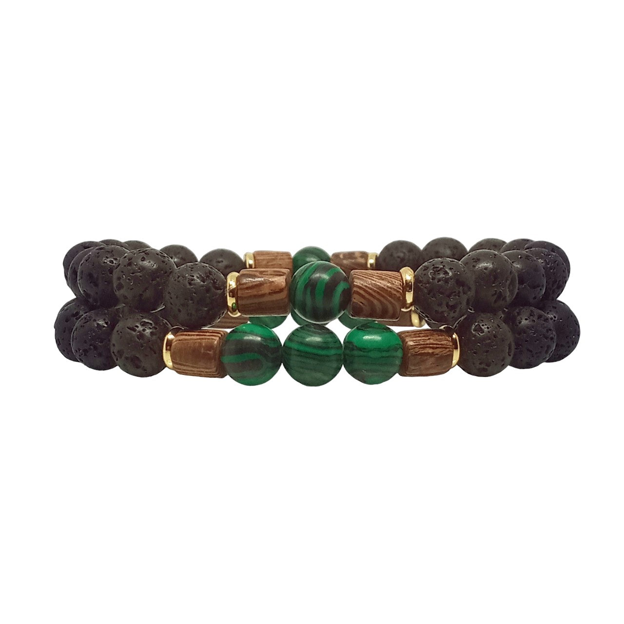 Juego de Pulsera para Hombre con Piedra Volcánica y Malaquita