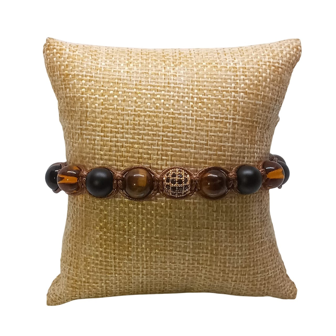 Pulsera para Hombre con Cristal y Cuarzo Ojo de Tigre, Ónix y Ámbar