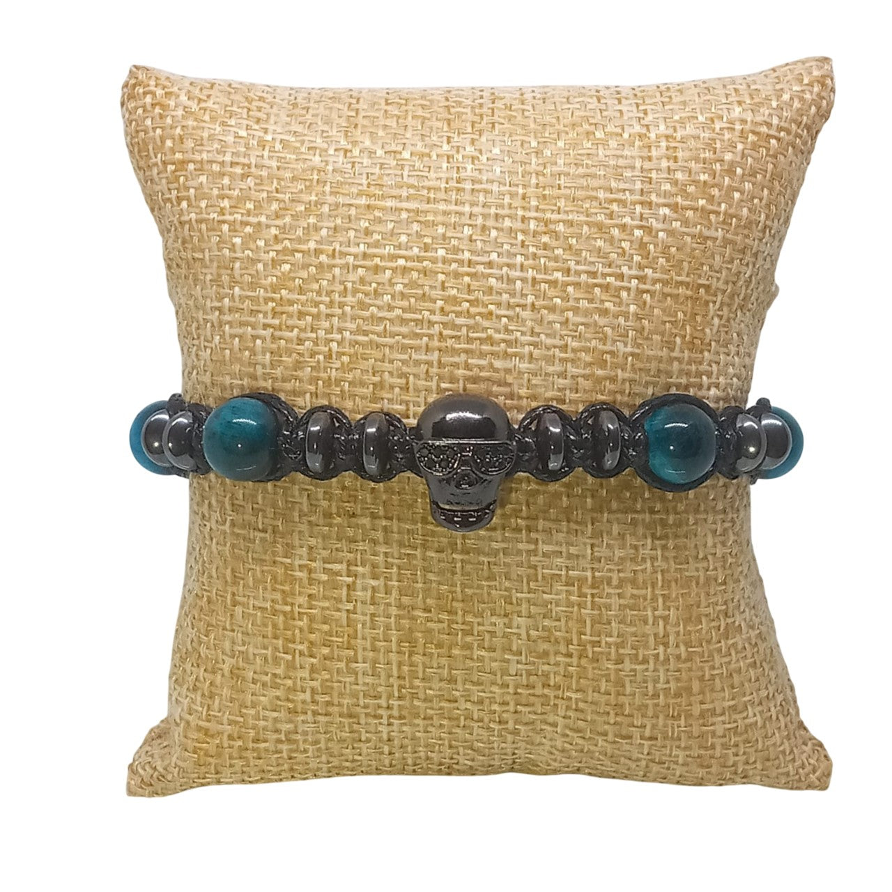 Pulsera Energética Calavera Piedras Naturales Hombre