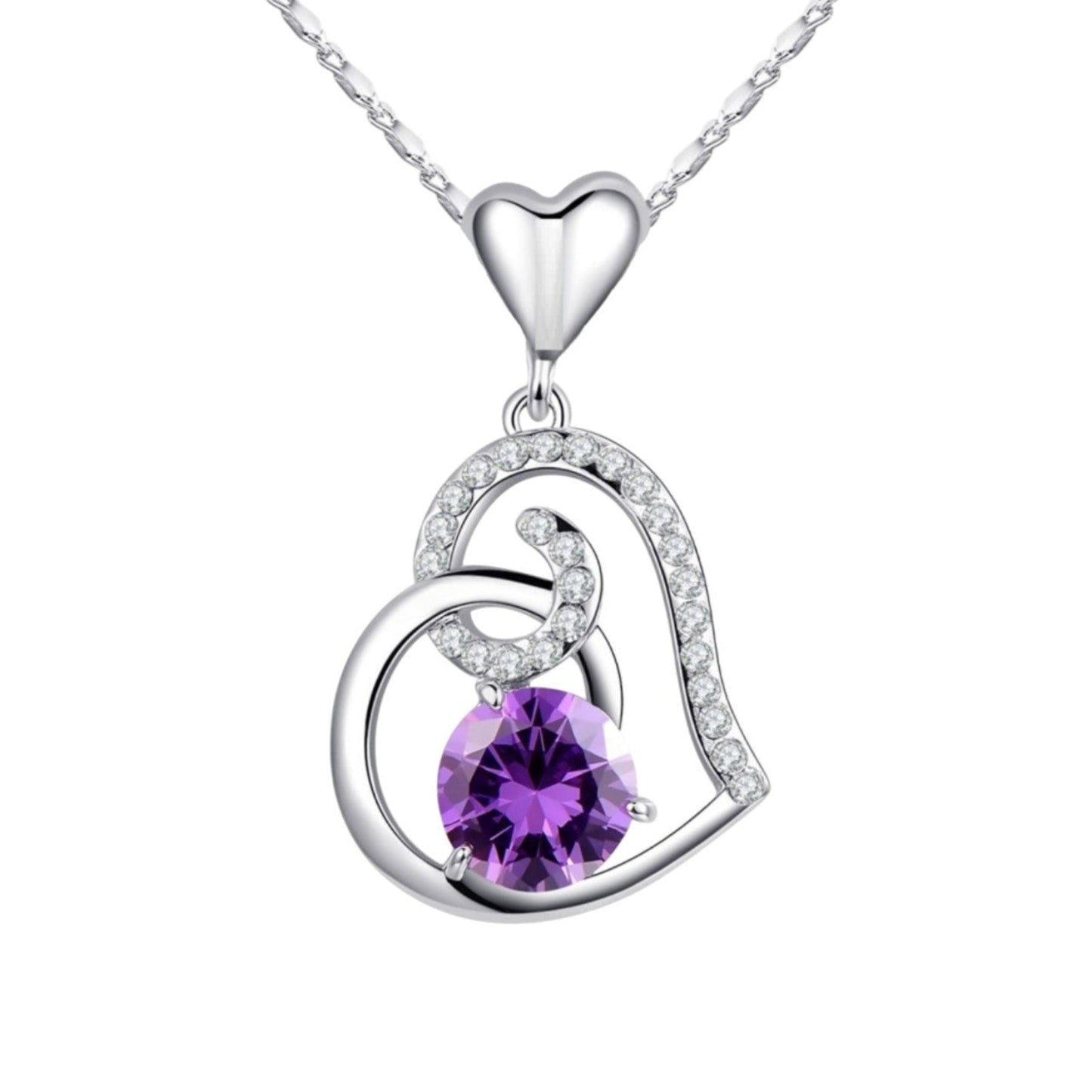 Collar para Mujer de Corazón con Cristal Violeta