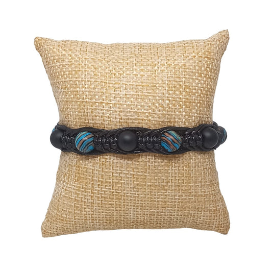 Pulsera para Hombre, Mujer, con Cuarzo Ónix, Hematita y cuero