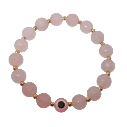 Pulsera Curativa Mujer Ojo Turco y Cuarzo Rosa de Joyas Lucyana