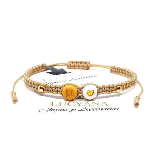 Pulsera para Mujer de Hilo con Letra Inicial D y Corazón