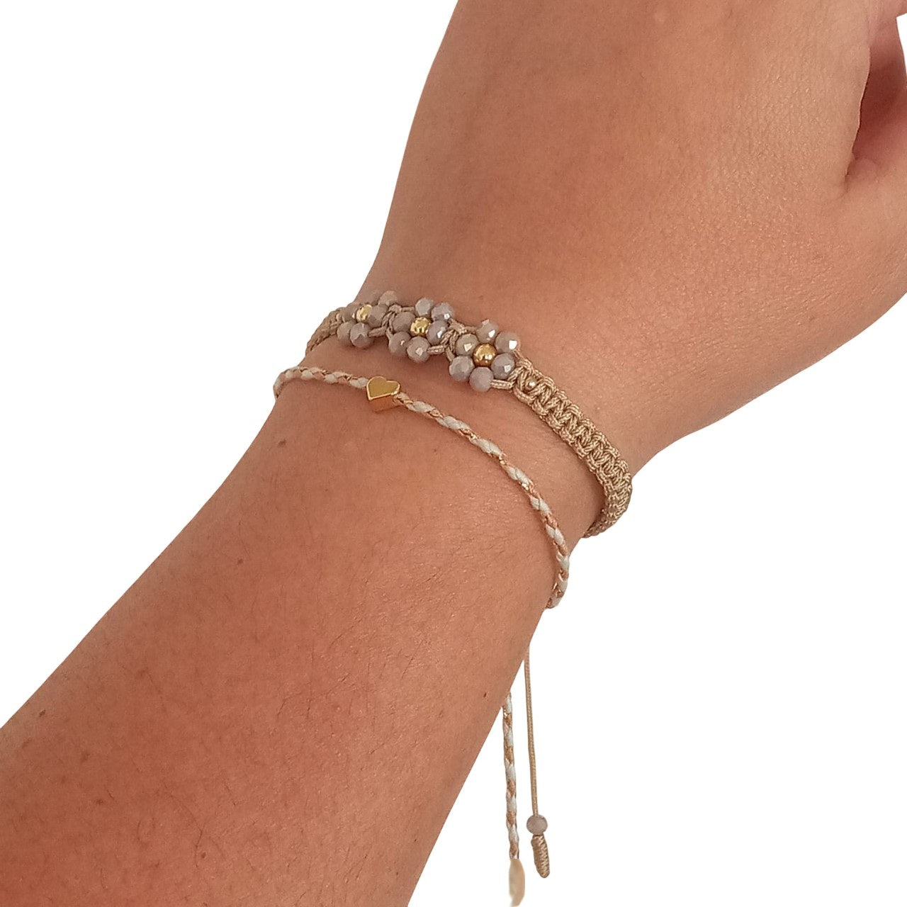 Set de Pulseras de hilo para mujer con Flores y dije de corazón