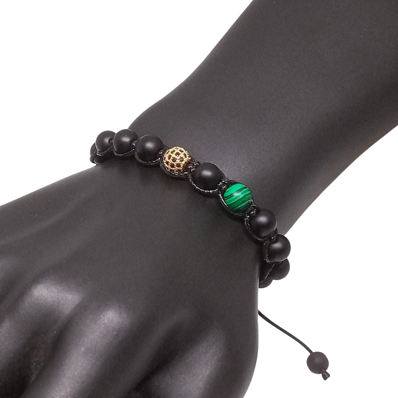 Pulsera para Hombre de Cristal con Cuarzo Ónix y Malaquita