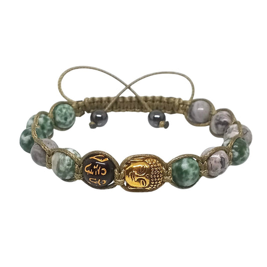 Pulsera Hombre Buda, Mantra Om Mani Padme Hum y Piedras Naturales