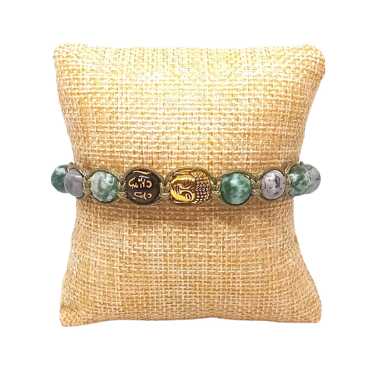 Pulsera Unisex Buda, Mantra Om Mani Padme Hum y Piedras Naturales