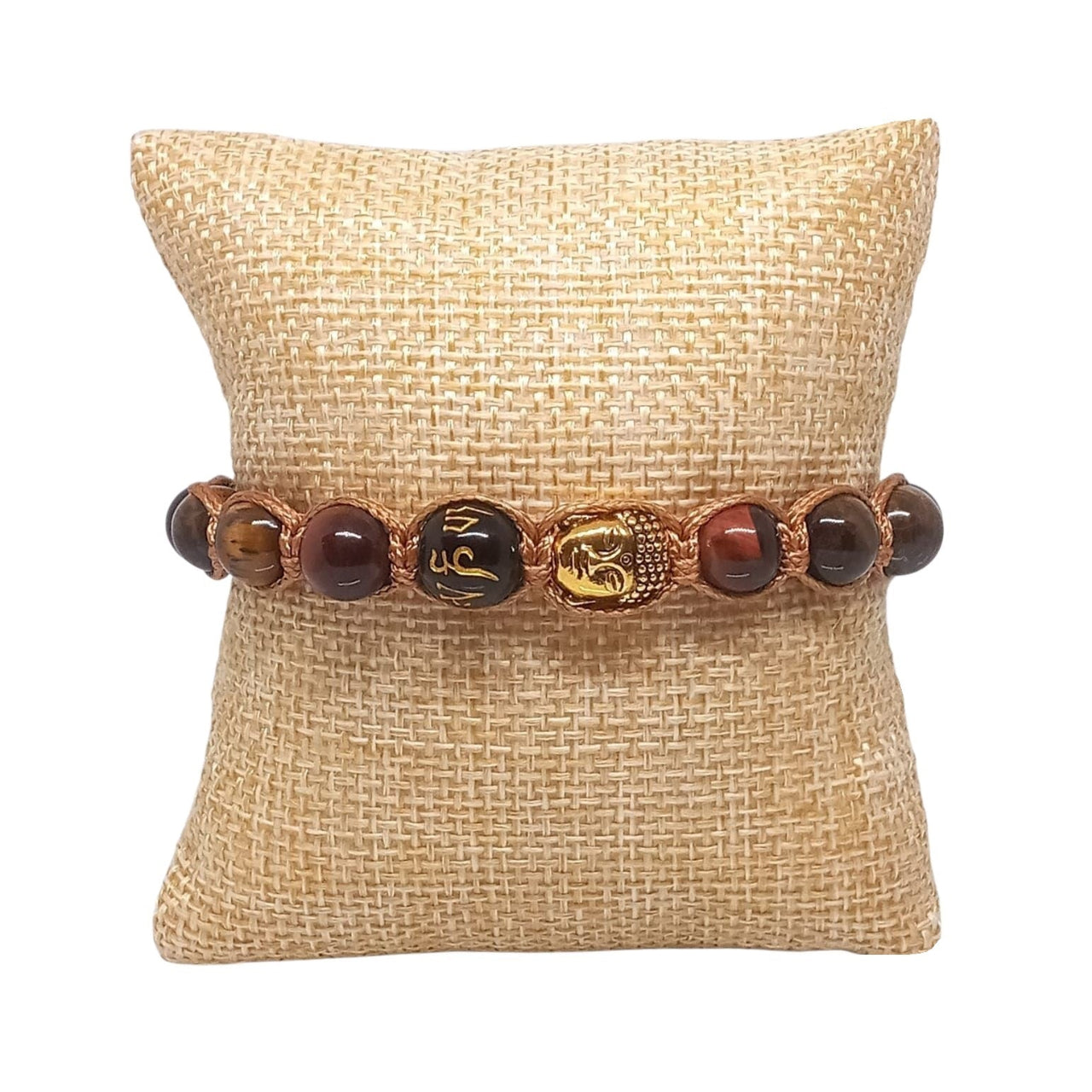 Pulsera Unisex de Buda, Mantra Om Mani Padme Hum y Piedras Naturales de Ojo de Tigre