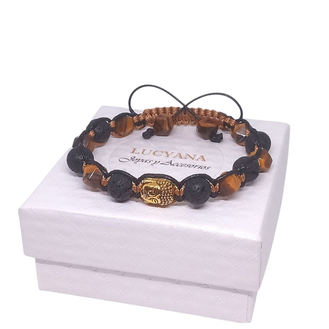 Pulsera de Buda con Piedra Volcánica y Ojo de Tigre de Joyas Lucyana