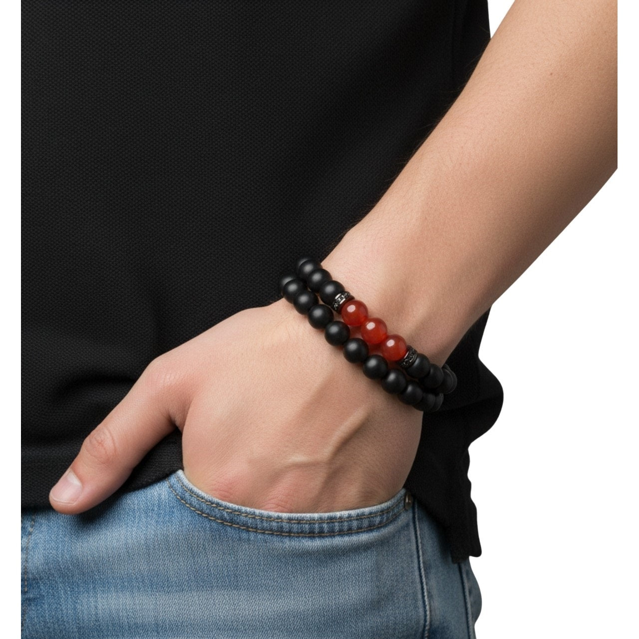 Pulsera Energética Hombre Piedras Naturales Cuarzo Rojo