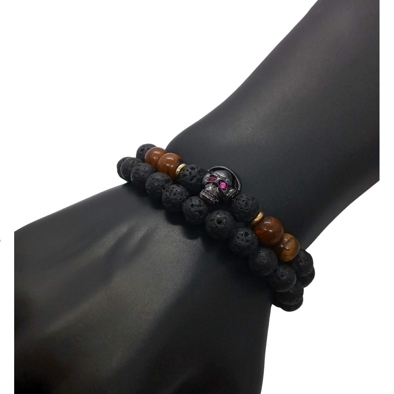 Pulsera Energética Hombre Calavera Dj, Piedras Naturales