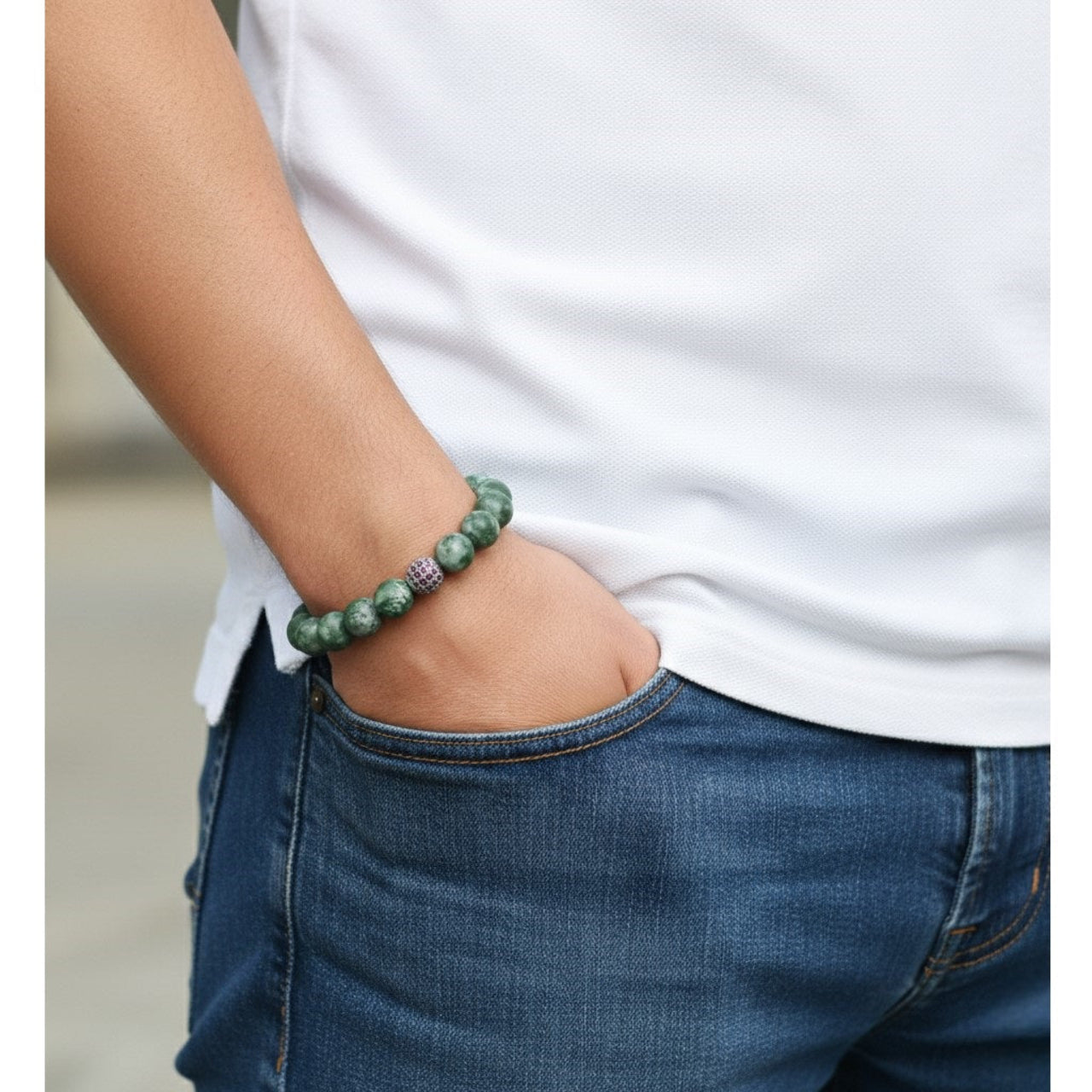 Pulsera Curativa y Energética para Hombre, Cristal con Cuarzo Jaspe Verde