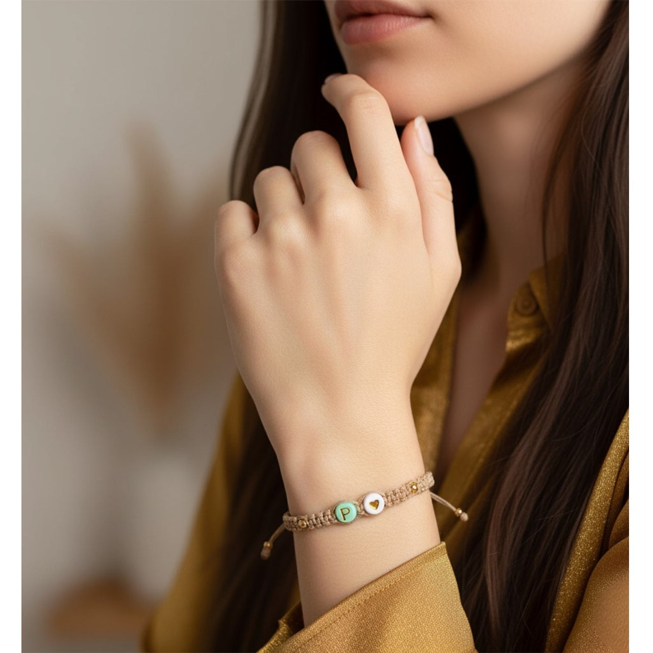 Pulsera Mujer Hilo con Letra Inicial P y Corazón de Joyas Lucyana