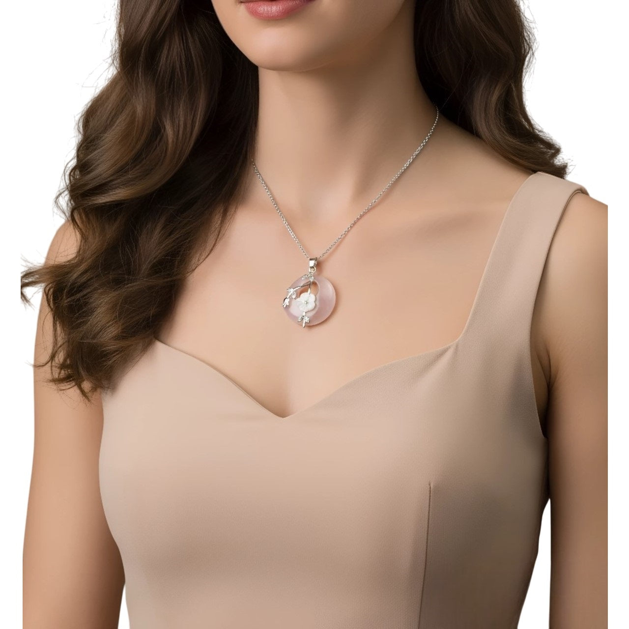 Collar para Mujer de Flor y Cuarzo Rosa