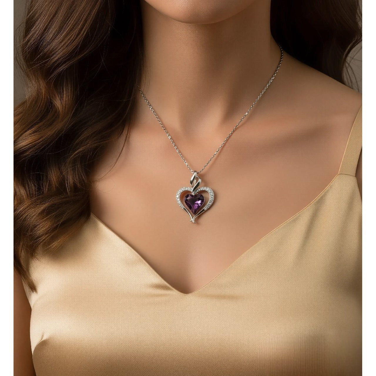 Collar Mujer Corazón Deslumbrante Púrpura de Joyas Lucyana