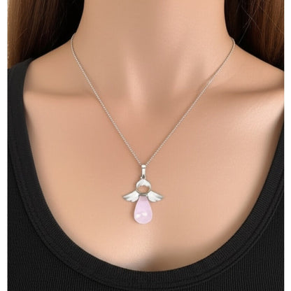 Collar para Mujer de Ángel y Cuarzo Rosado