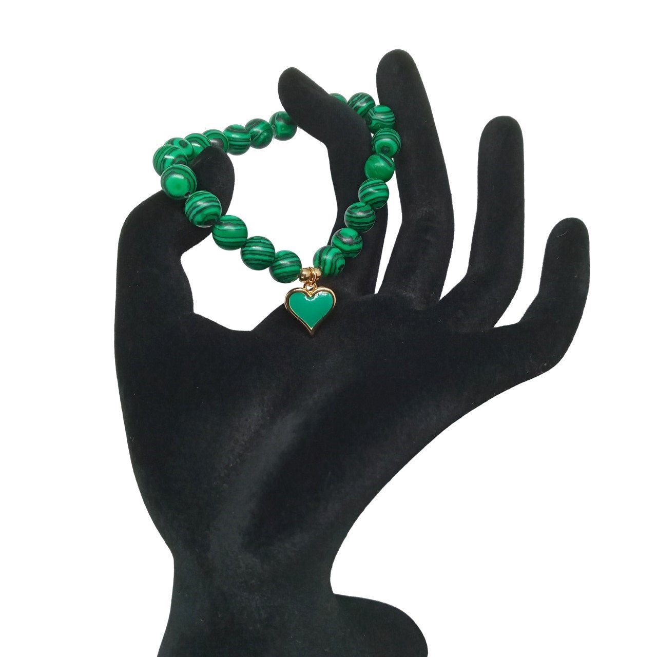 Pulsera para Mujer con Corazón Verde y Cuarzo Malaquita