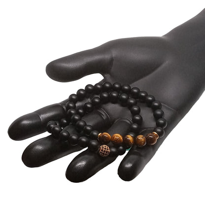 Juego de Pulsera para Hombre de Cristal con Cuarzo Ónix y Ojo de Tigre