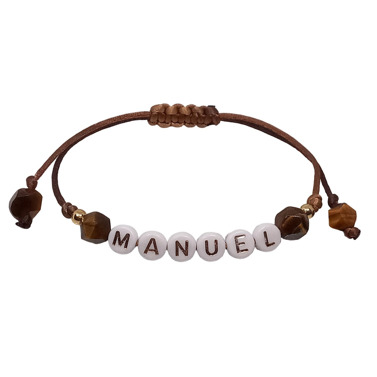 Pulsera para Hombre de Letras con Nombre Manuel y Ojo de Tigre