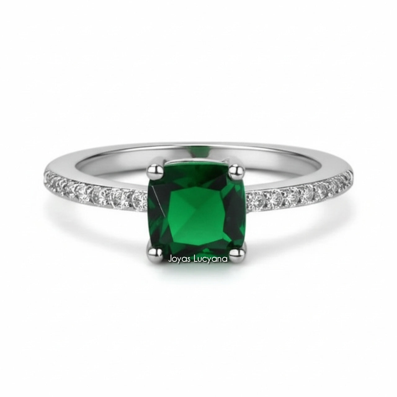 Anillo de Compromiso Zirconio Verde en Plata de Joyas Lucyana