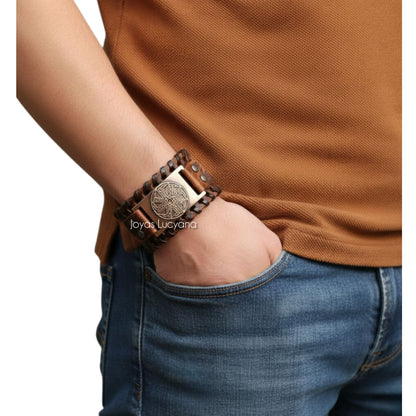 Brazalete para Hombre de Kolovrat Vikingo con Cuero Marrón