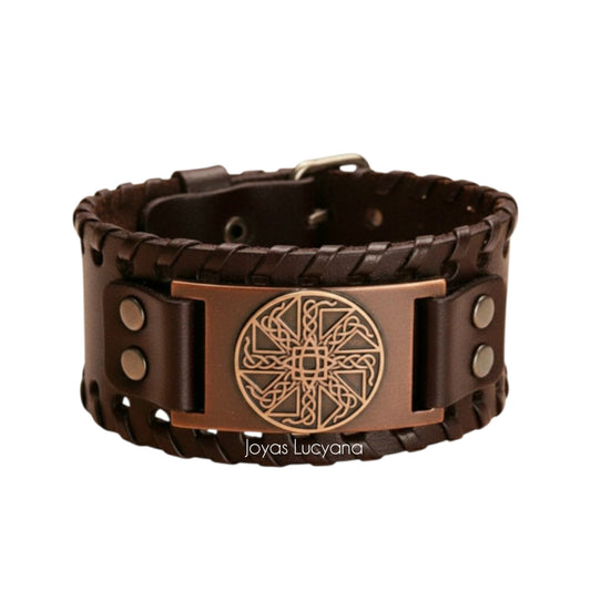 Brazalete para Hombre de Kolovrat Vikingo con Cuero Marrón