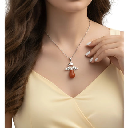 Collar para Mujer de Ángel con Cuarzo Jaspe Rojo