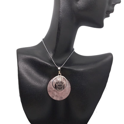 Collar para Mujer de Mano de Fátima, Hamsa y Cuarzo Rosa