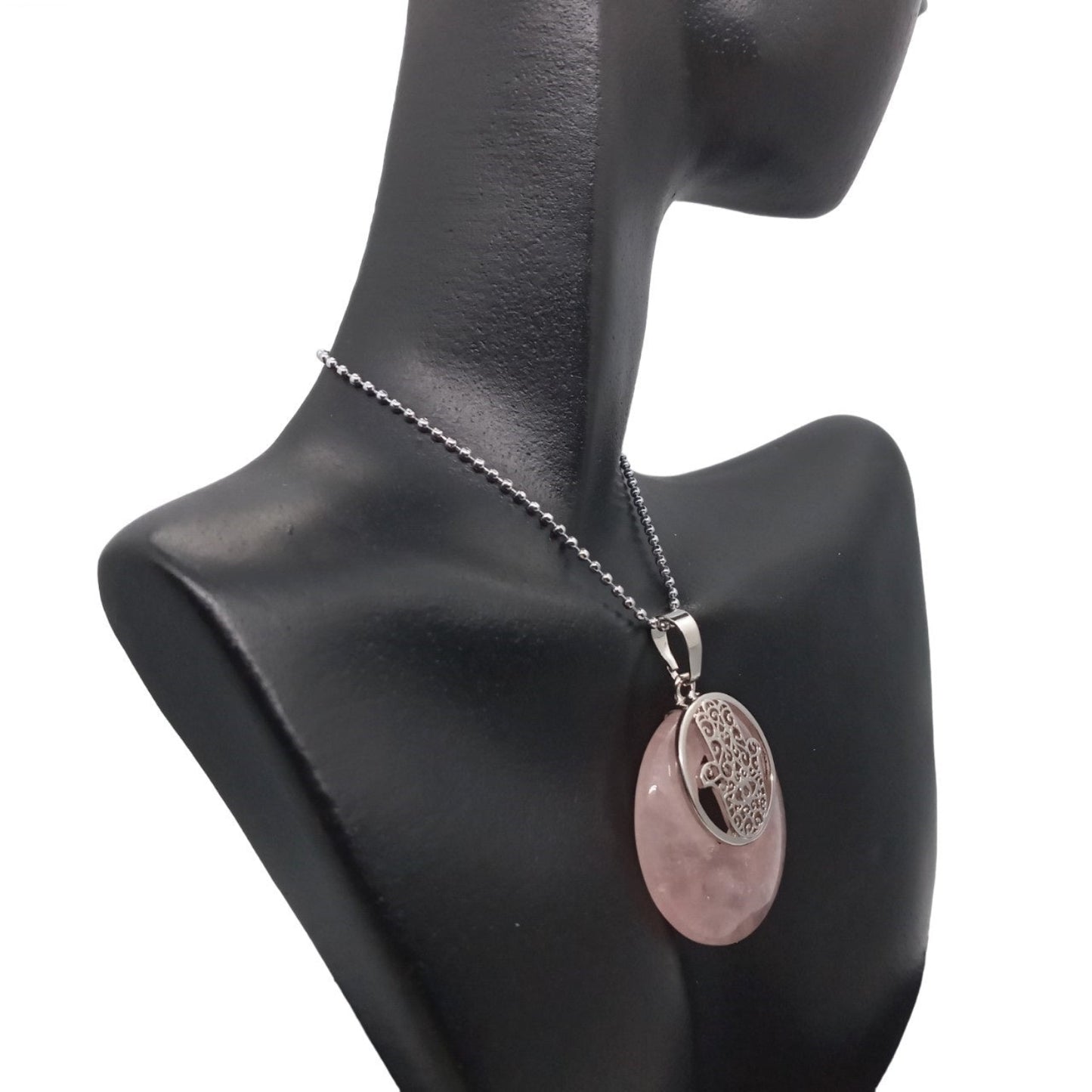 Collar para Mujer con dije de Mano de Fátima y Cuarzo Rosa