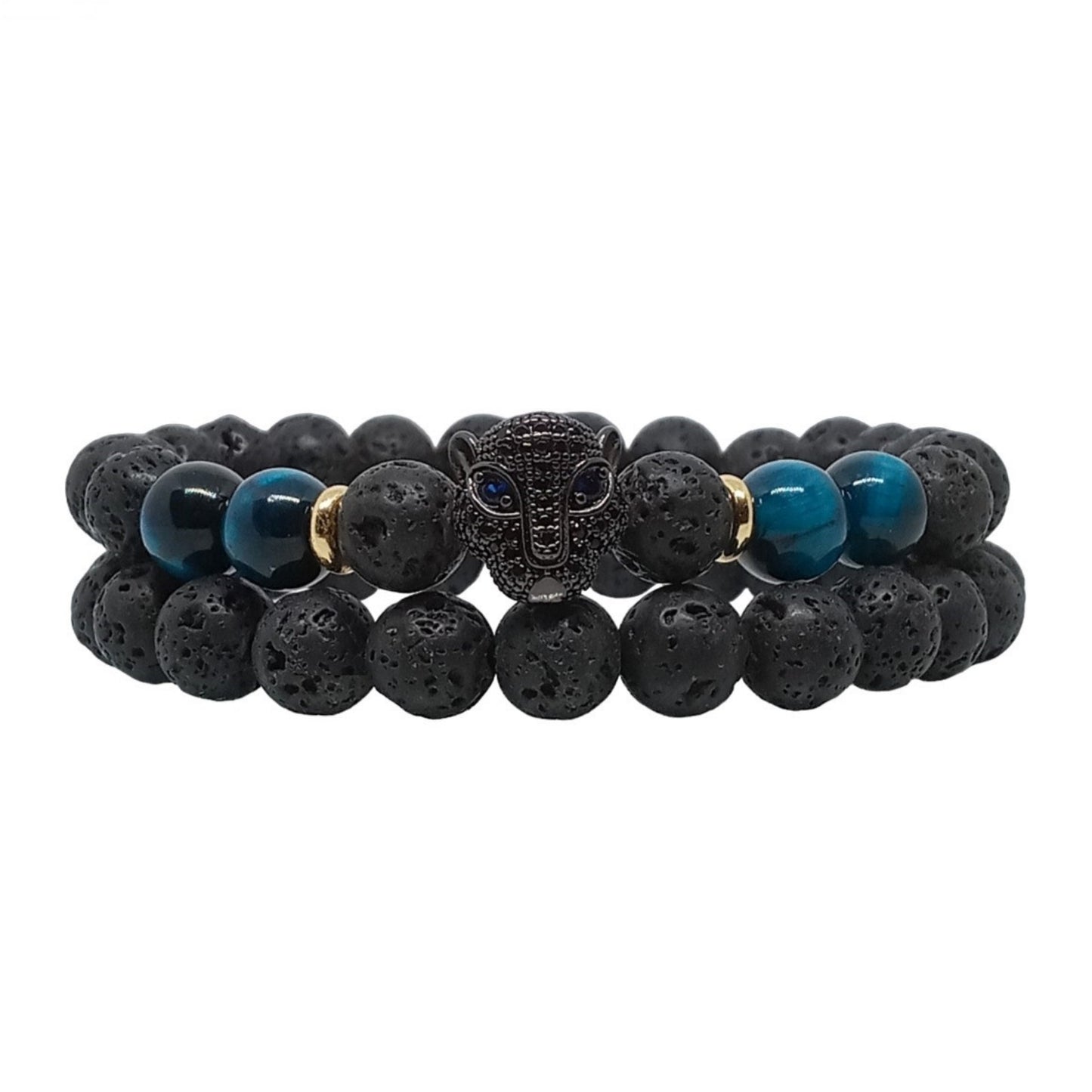 Juego de Pulsera para Hombre de Leopardo con Piedra Volcánica y Ojo de Tigre