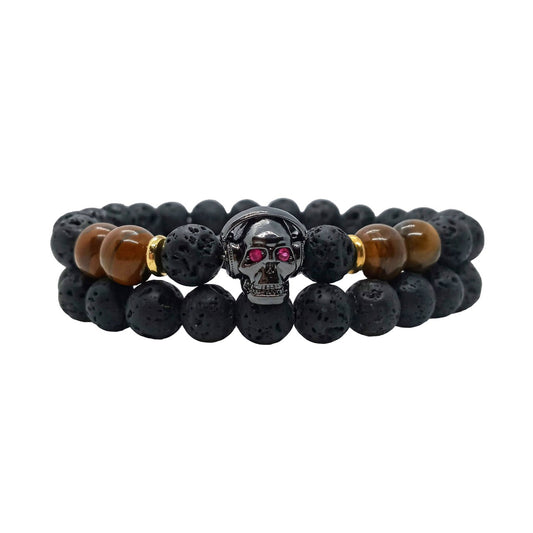 Pulsera Energética Hombre Calavera Dj, Piedras Naturales