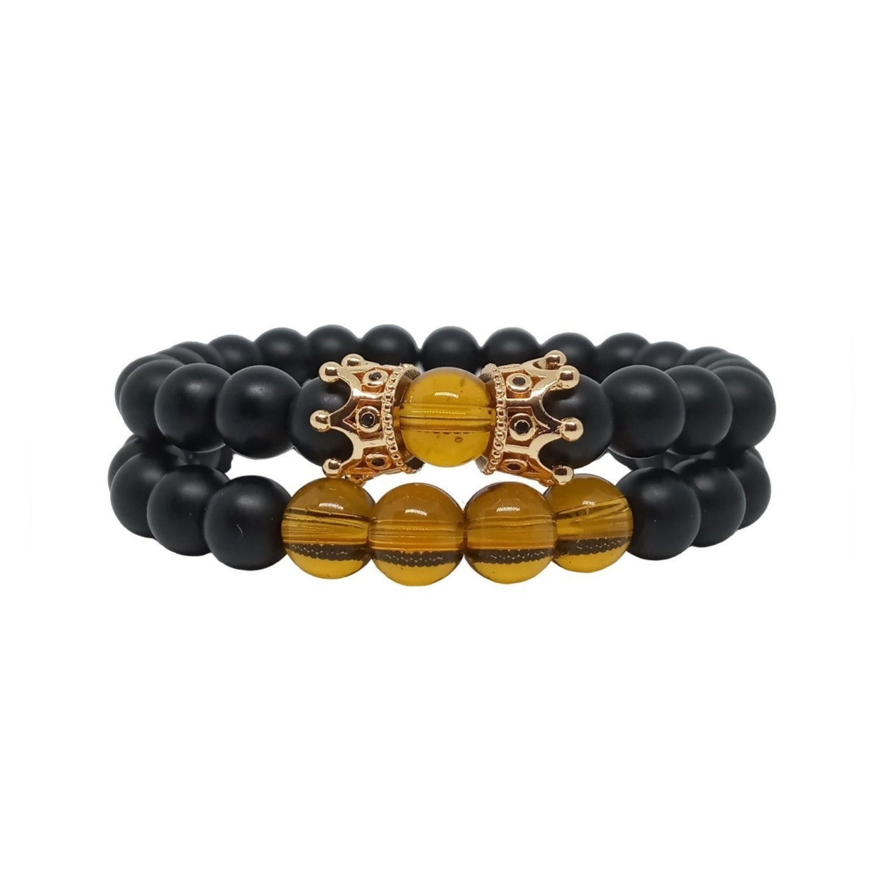 Juego de Pulsera para Hombre de Corona con Cuarzo Ámbar y Ónix