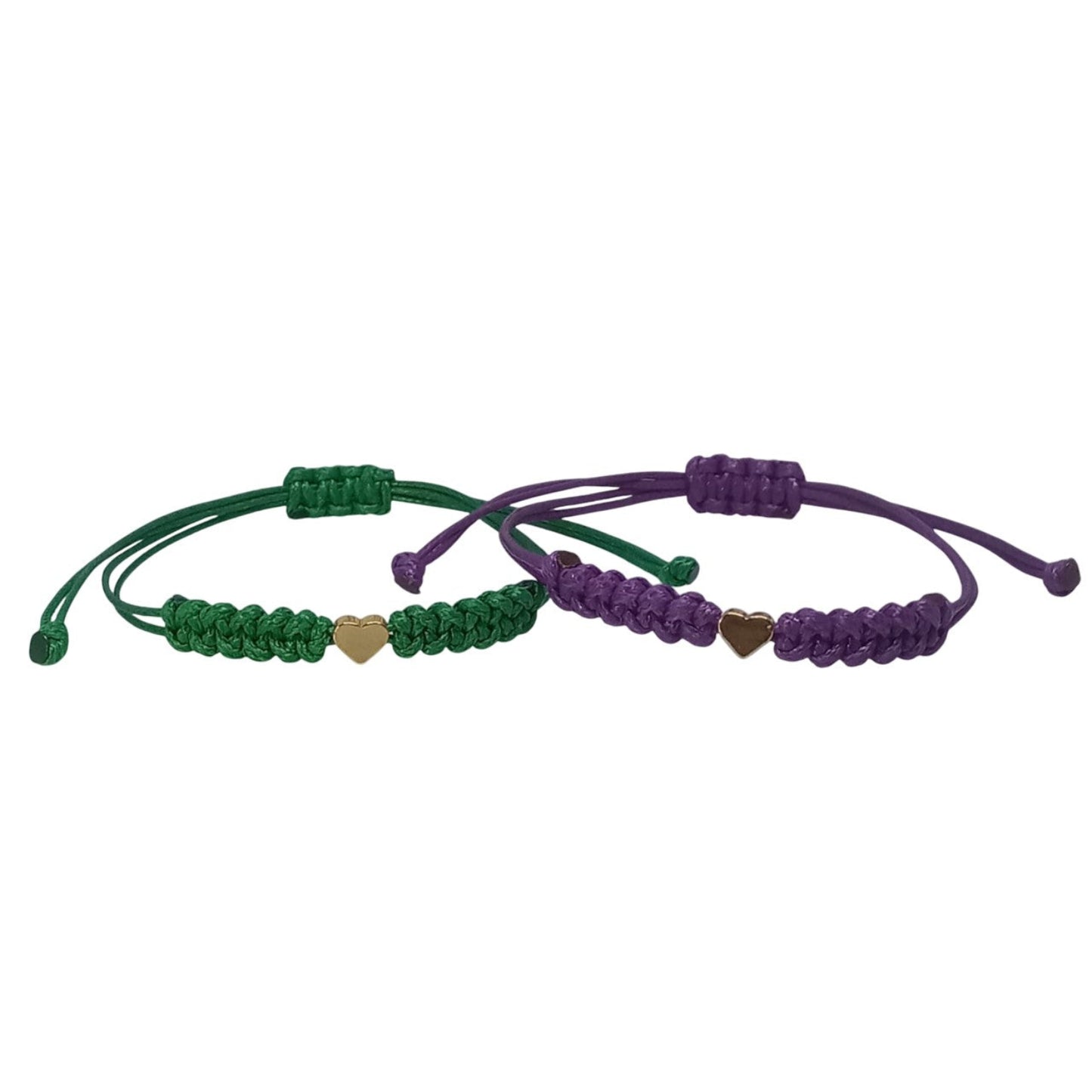 Set de Pulseras para compartir en Hilo Verde y Violeta con Corazón, Pareja, Amigas