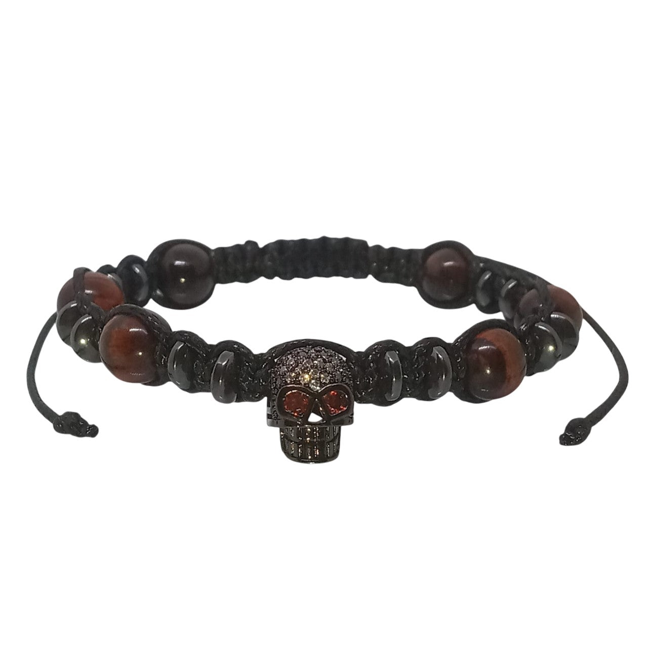 Pulsera para Hombre de Calavera con Cuarzo Ojo de Tigre y Hematita