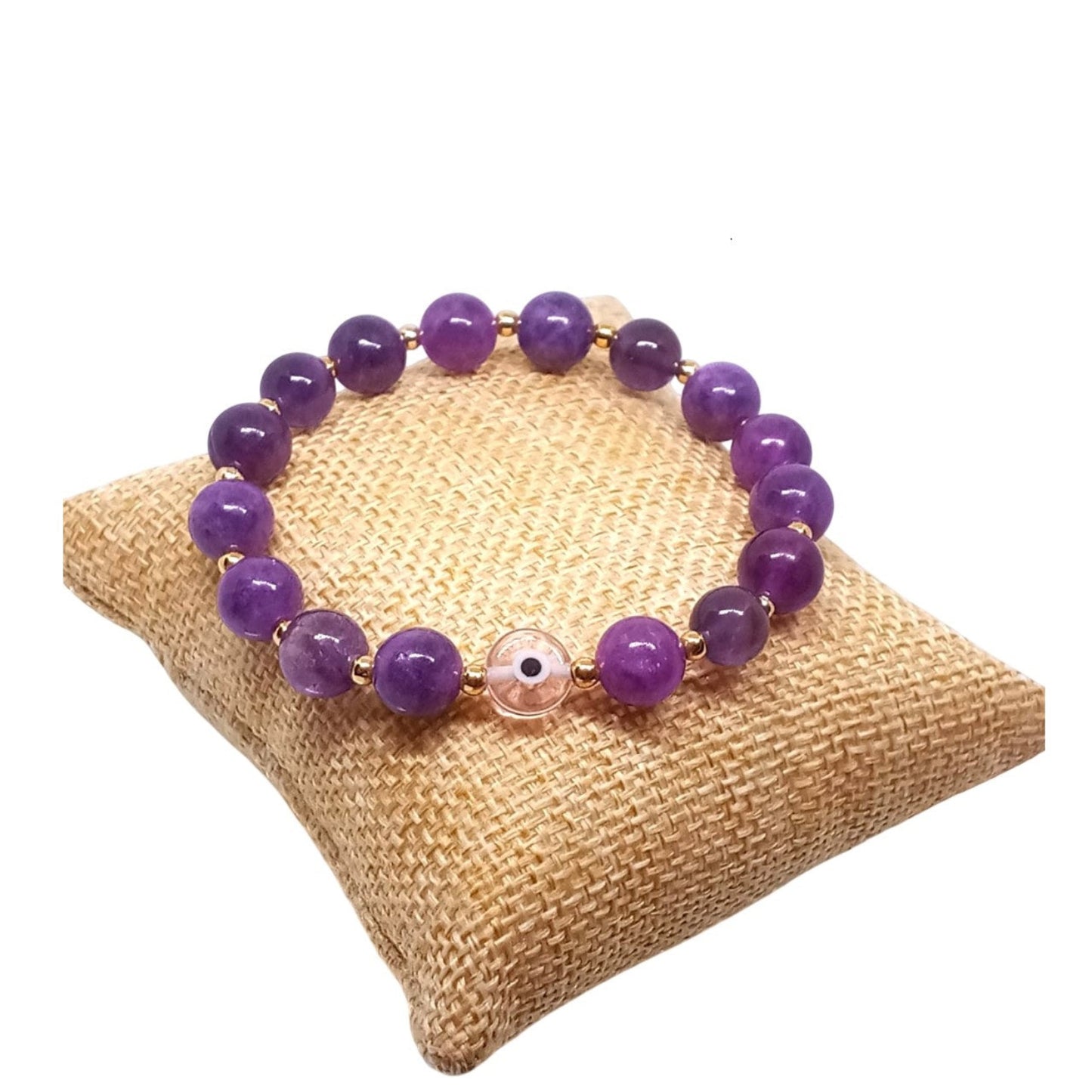 Pulsera curativa con dije de Ojo Turco y Cuarzo Amatista de Joyas Lucyana