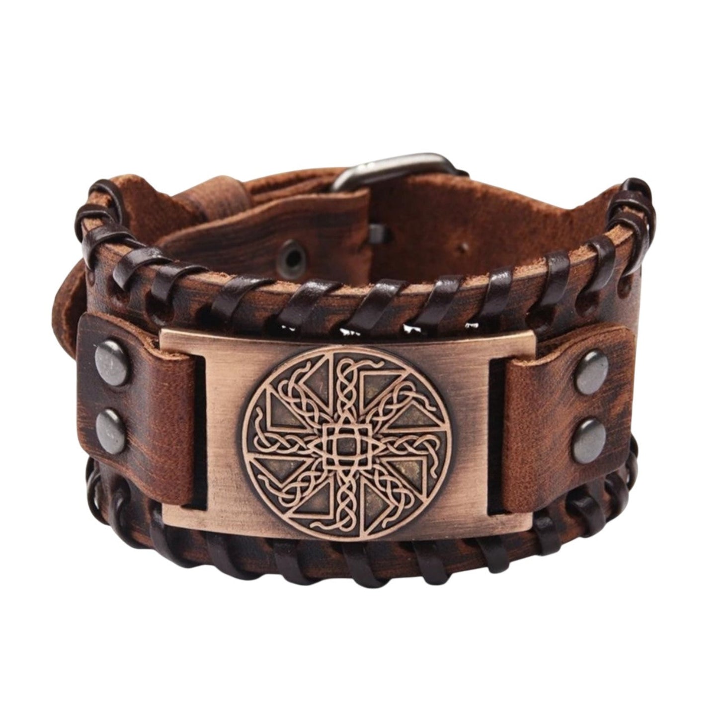 Brazalete para Hombre de Kolovrat Vikingo con Cuero Marrón