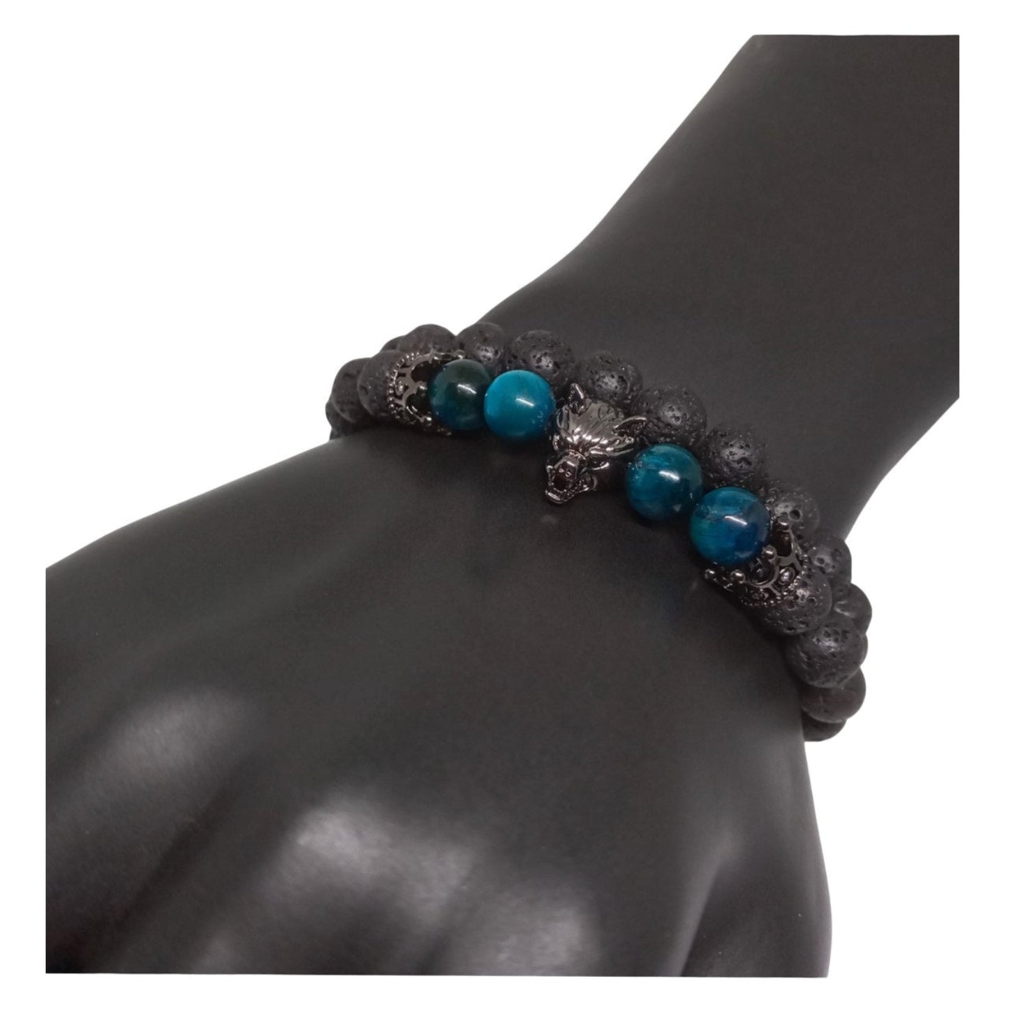 Juego de Pulseras para Hombre de Lobo y Corona, con Piedra Volcánica y Ojo Tigre